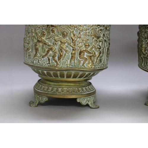 1131 - Pair of French pressed brass footed jardinieres, each approx 23cm Dia x 20cm H (2)