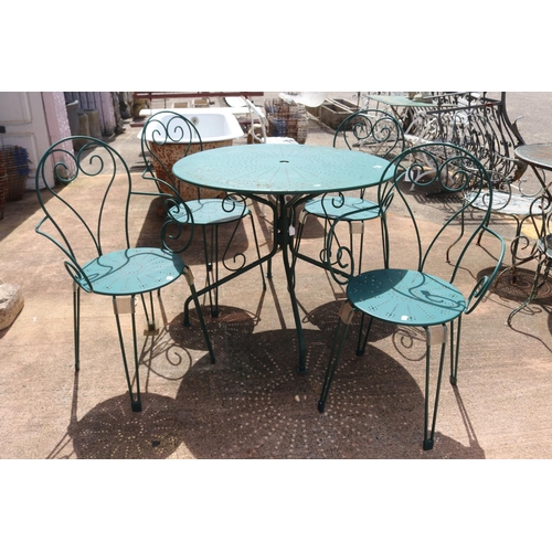 1060 - Vintage French iron garden setting, comprising of circular table & four chairs, table approx 75.5cm ... 