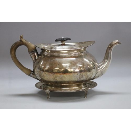 1102 - Antique Georgian hallmarked sterling silver teapot and matched teapot stand, London 1802-3, Peter an... 