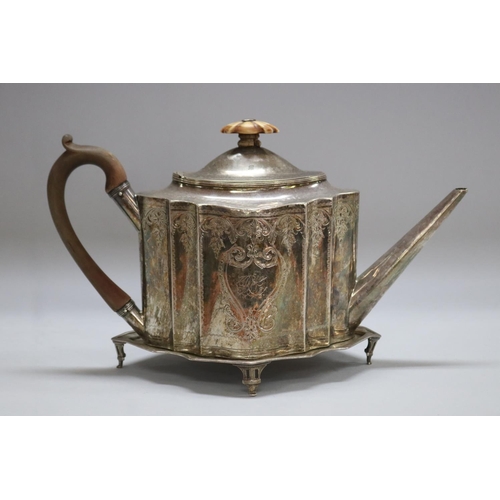 1103 - Antique George IV hallmarked sterling silver teapot and stand, London 1791-92 and 1794-95, Duncan Ur... 