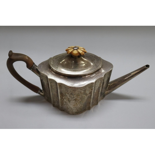 1103 - Antique George IV hallmarked sterling silver teapot and stand, London 1791-92 and 1794-95, Duncan Ur... 