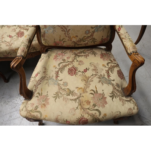 1108 - Antique French Louis XV style three piece lounge suite to include pair of armchairs & settee, settee... 