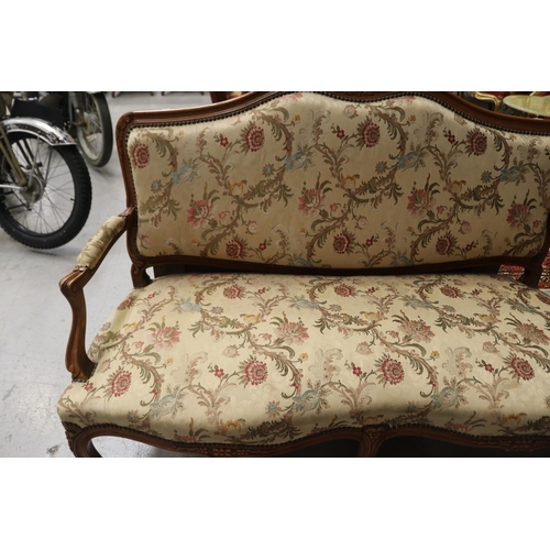 1108 - Antique French Louis XV style three piece lounge suite to include pair of armchairs & settee, settee... 