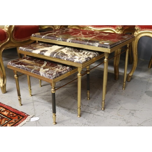 1168 - Set of vintage nest of tables with onyx tops & brass frames, approx 55.5cm L x 33.5cm W x 36.5cm H (... 