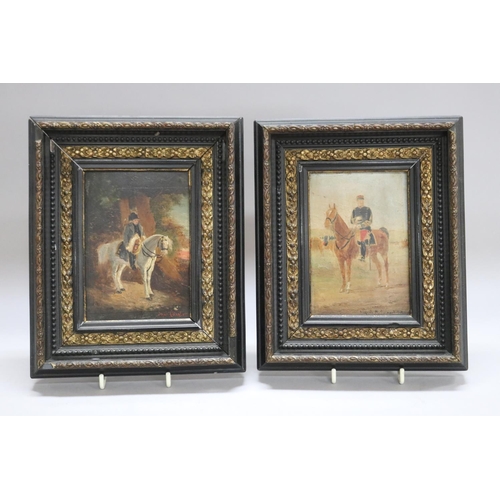 1172 - Pair of antique French 19th century Military related paintings on board, one showing Napoleon & the ... 