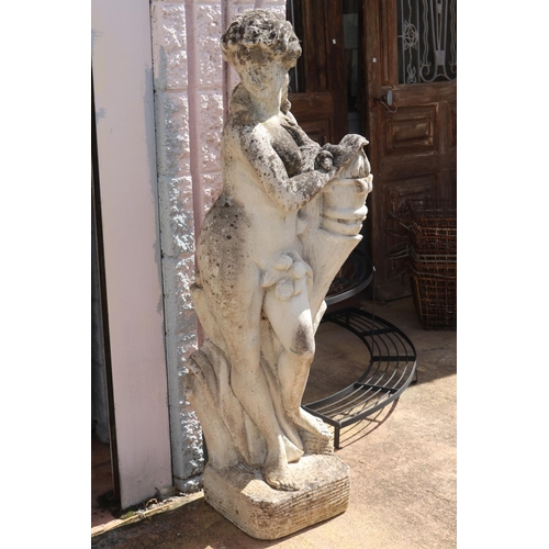 1187 - Vintage French composite stone garden statue of a female, approx 122cm H x 43cm L x 30cm W