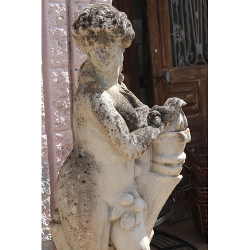 1187 - Vintage French composite stone garden statue of a female, approx 122cm H x 43cm L x 30cm W