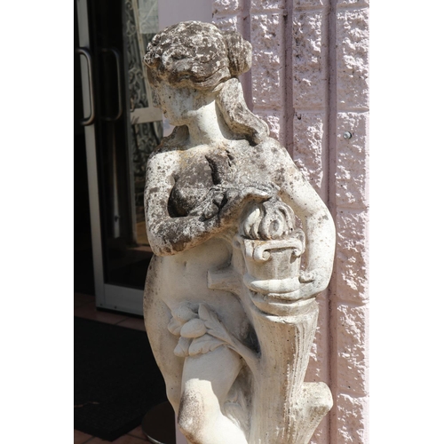 1187 - Vintage French composite stone garden statue of a female, approx 122cm H x 43cm L x 30cm W