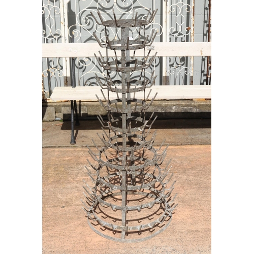 1223 - Vintage French gal metal bottle airing rack, approx 117cm H x 56cm dia