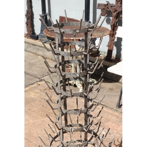 1223 - Vintage French gal metal bottle airing rack, approx 117cm H x 56cm dia