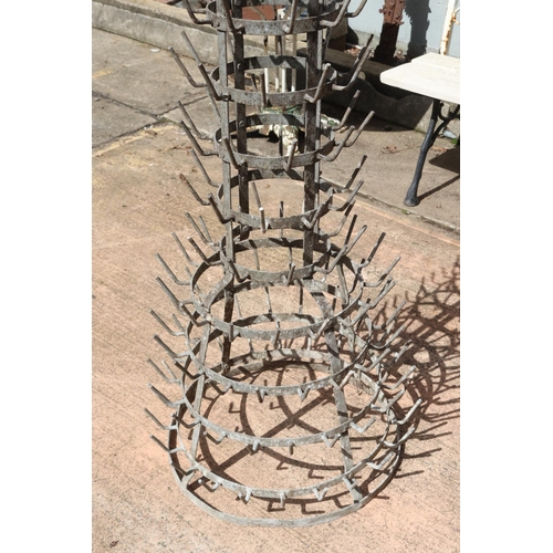 1223 - Vintage French gal metal bottle airing rack, approx 117cm H x 56cm dia