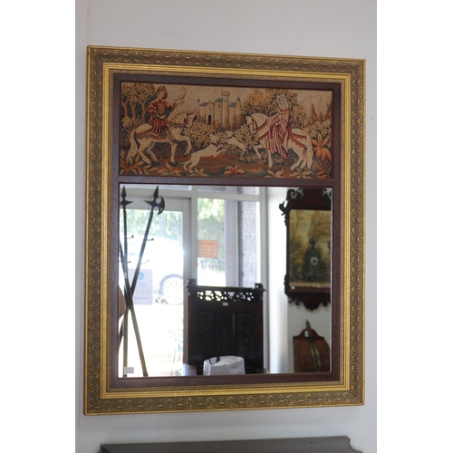 1246 - Small vintage French pier mirror, with needlework panel above a mirror, approx 83cm H x 66cm W