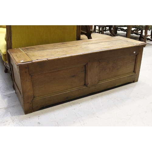 1303 - Antique 19th century French oak blanket trunk / coffer, approx 49cm H x 142cm W x 47cm D