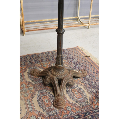 1319 - Antique French bistro table with black slate top & cast iron base, approx 73cm H x 60cm dia