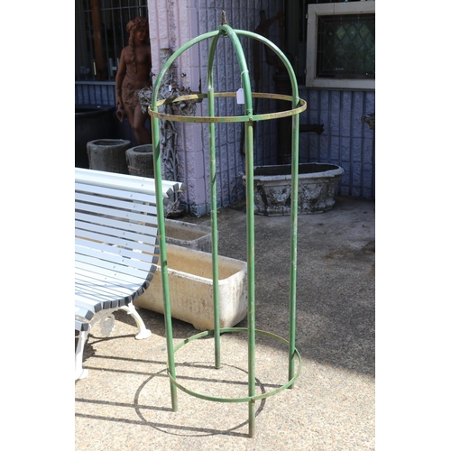 1354 - Vintage green painted iron garden trellis, approx 140cm H x 51cm dia