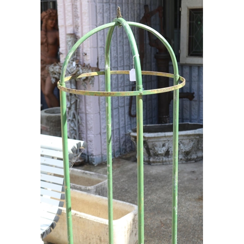 1354 - Vintage green painted iron garden trellis, approx 140cm H x 51cm dia