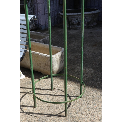 1354 - Vintage green painted iron garden trellis, approx 140cm H x 51cm dia