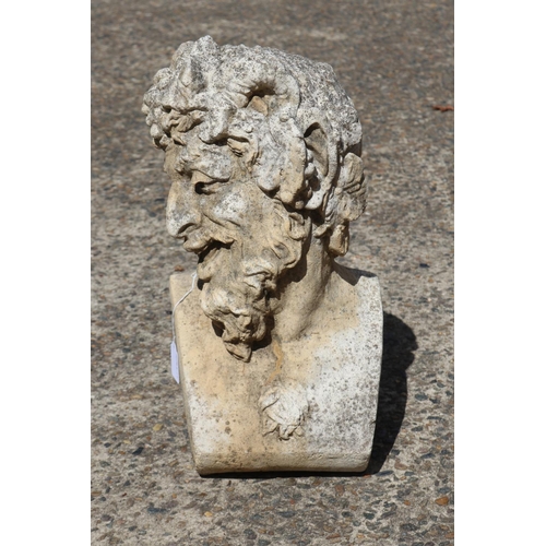 1356 - Composite stone Bacchus bust, approx 45cm H x 23cm W x 17cm D
