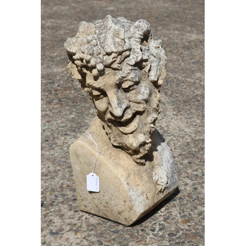 1356 - Composite stone Bacchus bust, approx 45cm H x 23cm W x 17cm D