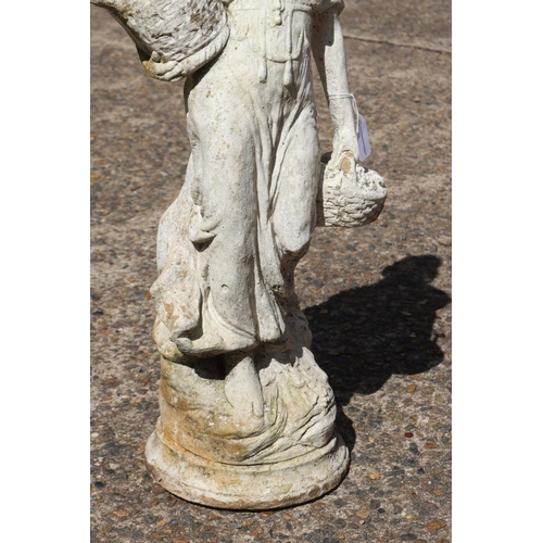 1357 - Composite stone female picker figure with basket, approx 69cm H x 30cm W x 21cm D