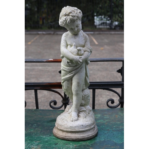 1361 - Composite stone statue of a little girl with doves, approx 46cm H x 17cm W x 21cm D