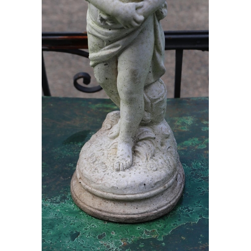 1361 - Composite stone statue of a little girl with doves, approx 46cm H x 17cm W x 21cm D