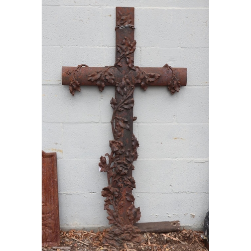 1366 - Antique French cast iron cross, approx 125cm H x 64cm W