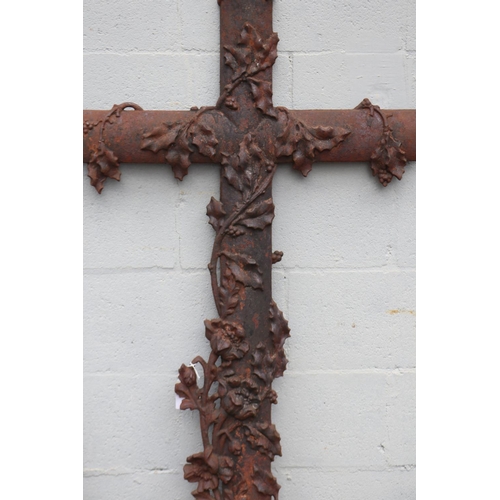 1366 - Antique French cast iron cross, approx 125cm H x 64cm W