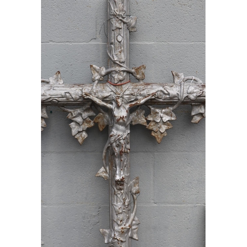 1367 - Antique French cast iron cross, Jesus, approx 121cm H x 68cm W