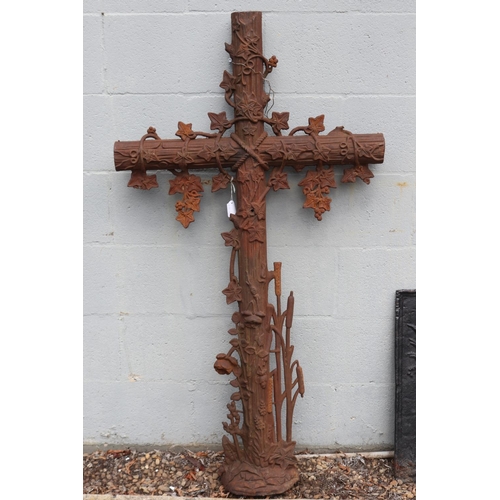 1368 - Antique French cast iron cross, approx 122cm H x 67cm W