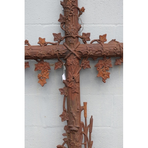 1368 - Antique French cast iron cross, approx 122cm H x 67cm W