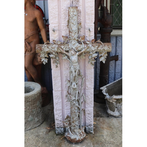 1369 - Antique French cast iron cross, Jesus, approx 120cm H x 63cm W