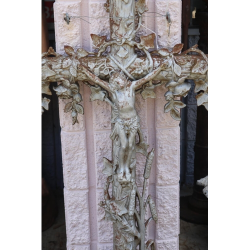 1369 - Antique French cast iron cross, Jesus, approx 120cm H x 63cm W