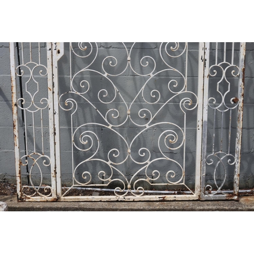 424 - Vintage French white painted wrought iron garden entry door in frame, approx 215cm H x 153cm W