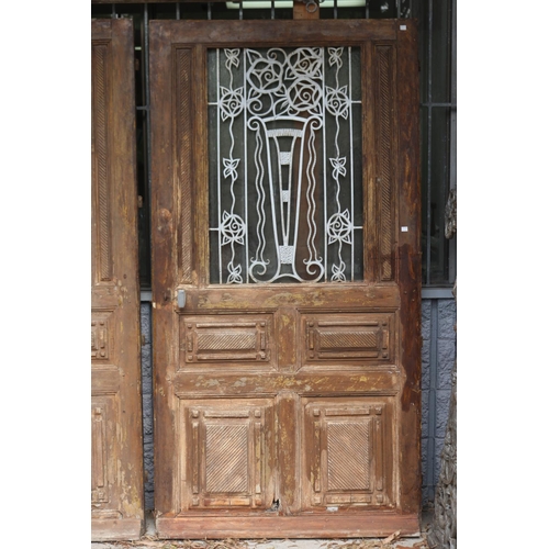 427 - Pair of antique French Art Deco period entry doors, with wrought iron panels, circa 1920's  each app... 