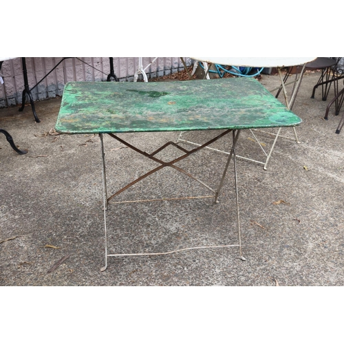 432 - Vintage French painted iron folding garden table, approx 72cm H x 97cm W x 70cm D