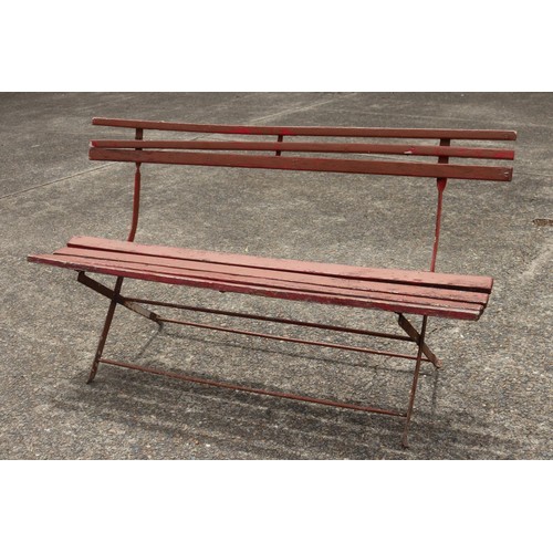435 - Antique French wooden slat folding garden bench, approx 81cm H x 148cm W