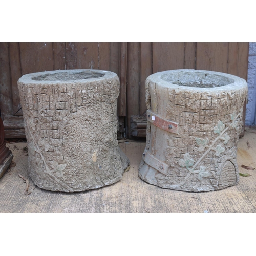 441 - Pair of old French composite stone garden planters, of tree house design, each approx 41cm H x 40cm ... 