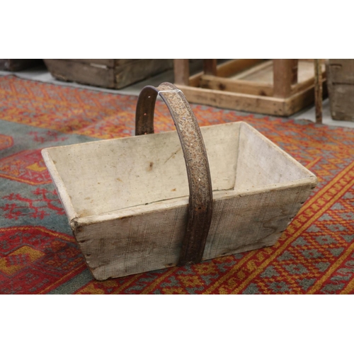 442 - Old French wooden pickers basket, approx 30cm H (including handle) x 43cm W x 33cm D