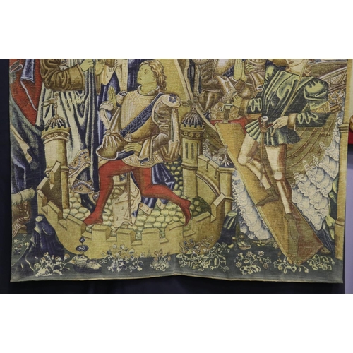 1044 - French 15th Century style painted tapestry, titled the La Messages, after the original in the Musse ... 