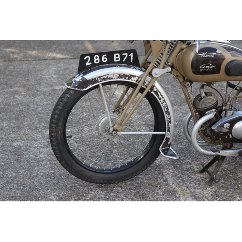1096 - Vintage French Monet-Goyon motorcycle, unknown working condition, sold as is, approx 190cm L x 66cm ... 