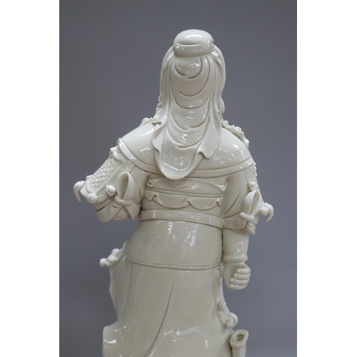 1111 - Chinese Blanc de Chine Warrior figure, with box, figure approx 57cm H x 25cm L x 20cm W