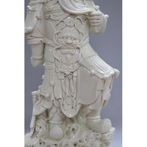 1111 - Chinese Blanc de Chine Warrior figure, with box, figure approx 57cm H x 25cm L x 20cm W