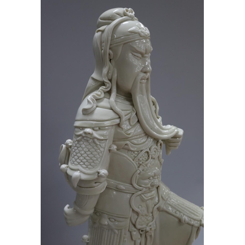 1111 - Chinese Blanc de Chine Warrior figure, with box, figure approx 57cm H x 25cm L x 20cm W