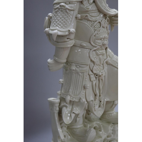 1111 - Chinese Blanc de Chine Warrior figure, with box, figure approx 57cm H x 25cm L x 20cm W