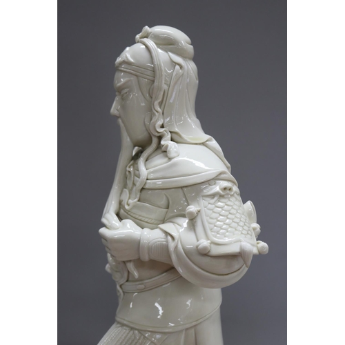 1111 - Chinese Blanc de Chine Warrior figure, with box, figure approx 57cm H x 25cm L x 20cm W