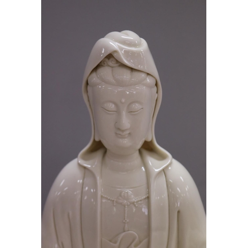 1112 - Chinese Blanc de Chine Guanyin figure, with box, figure approx 44cm H x 25cm L x 18cm W