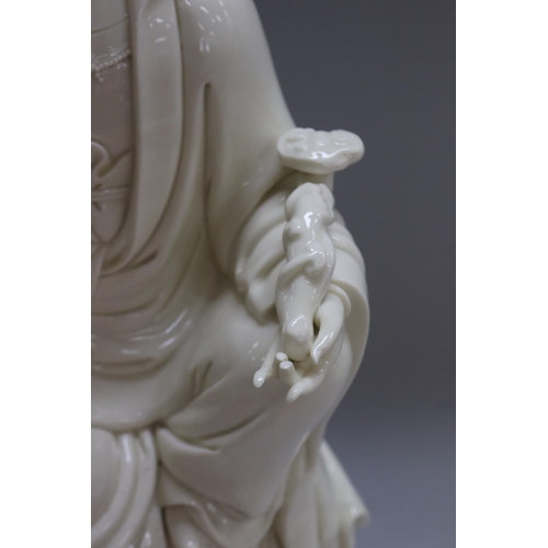 1112 - Chinese Blanc de Chine Guanyin figure, with box, figure approx 44cm H x 25cm L x 18cm W