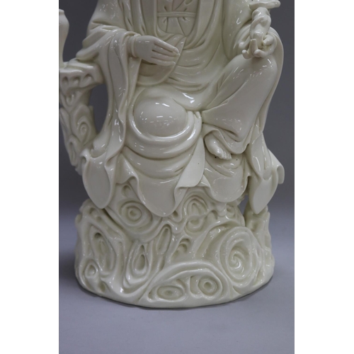 1112 - Chinese Blanc de Chine Guanyin figure, with box, figure approx 44cm H x 25cm L x 18cm W