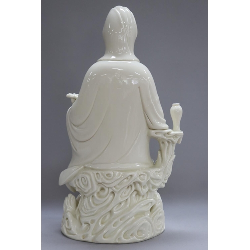 1112 - Chinese Blanc de Chine Guanyin figure, with box, figure approx 44cm H x 25cm L x 18cm W